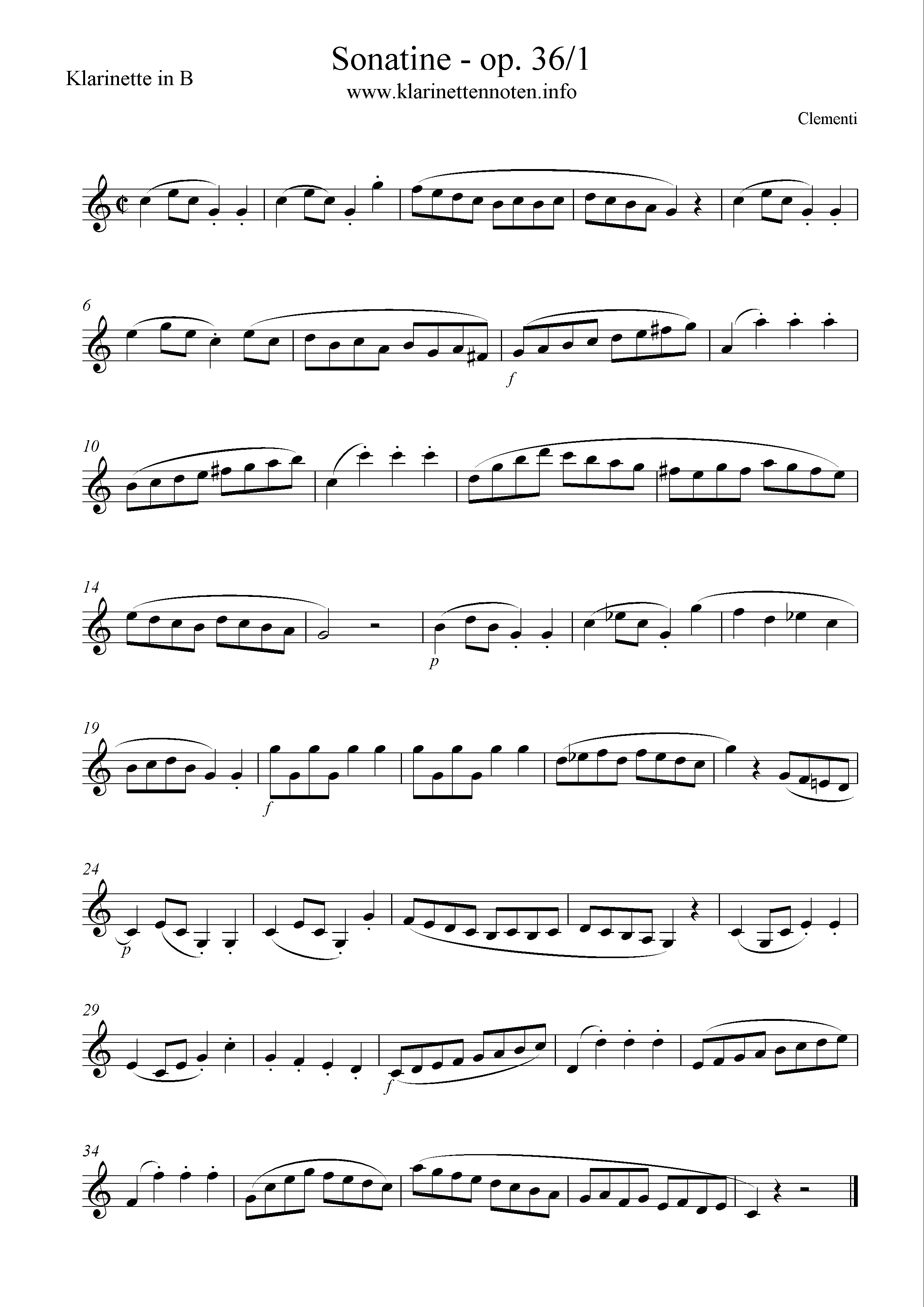 Clementi Sonatine op. 36/1, Clarinet Solo